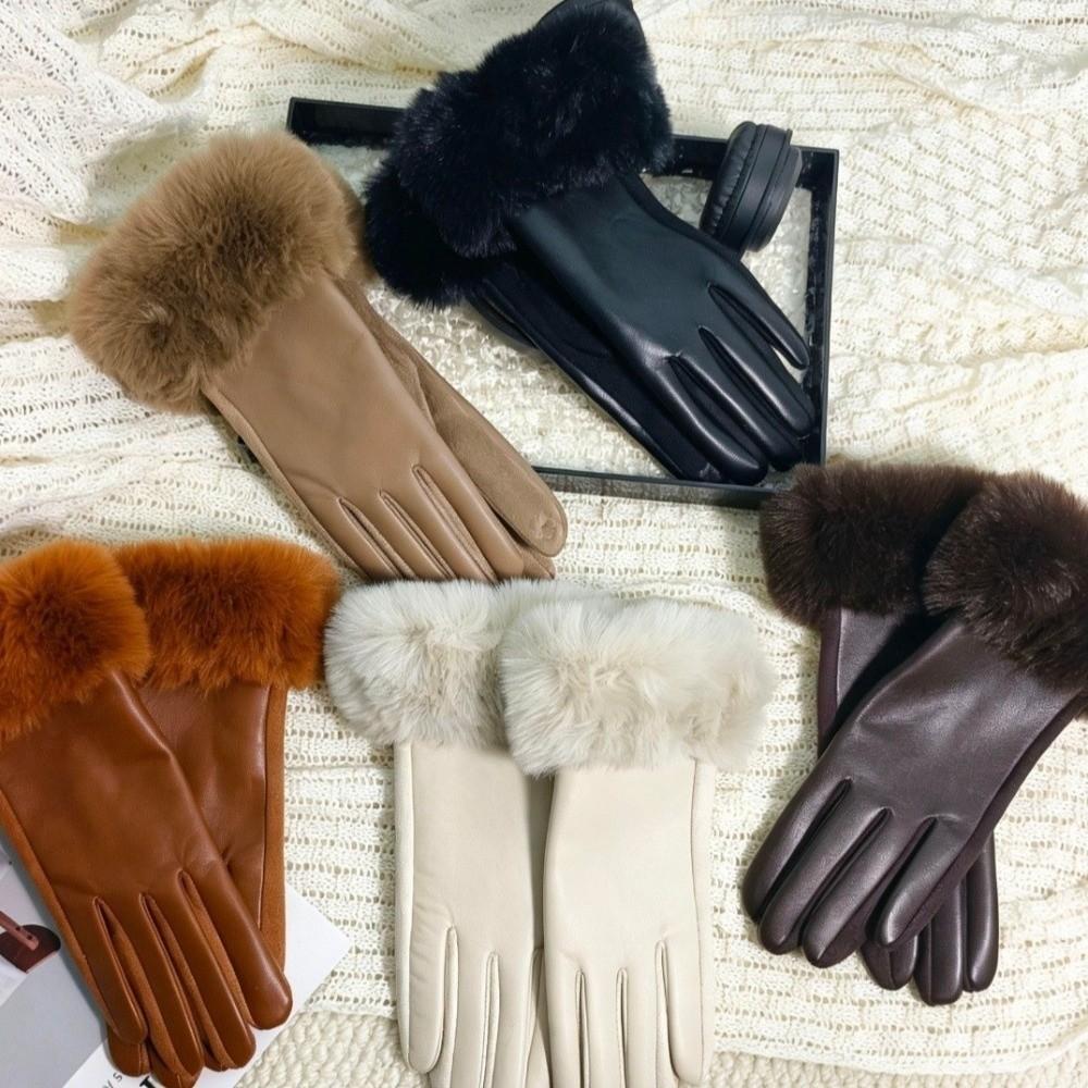 Warm Touchscreen Plush Gloves Faux Fur Trim Cycling Windproof Gloves Women