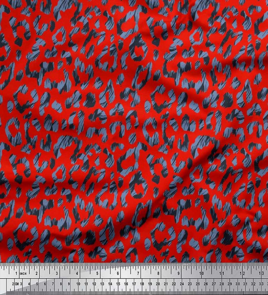 Soimoi Japan Crepe Satin Fabric Leopard Animal Skin Printed Craft Fabric by the metre 42 Inch