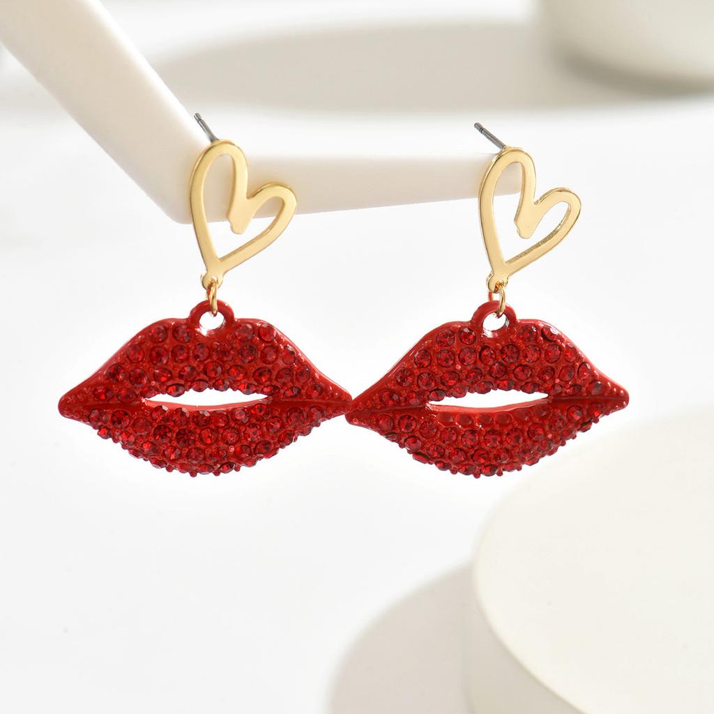 New Women's Jewelry Personalized Diamond-set Love Design Lip Earrings Versatile High-end Earrings Women
