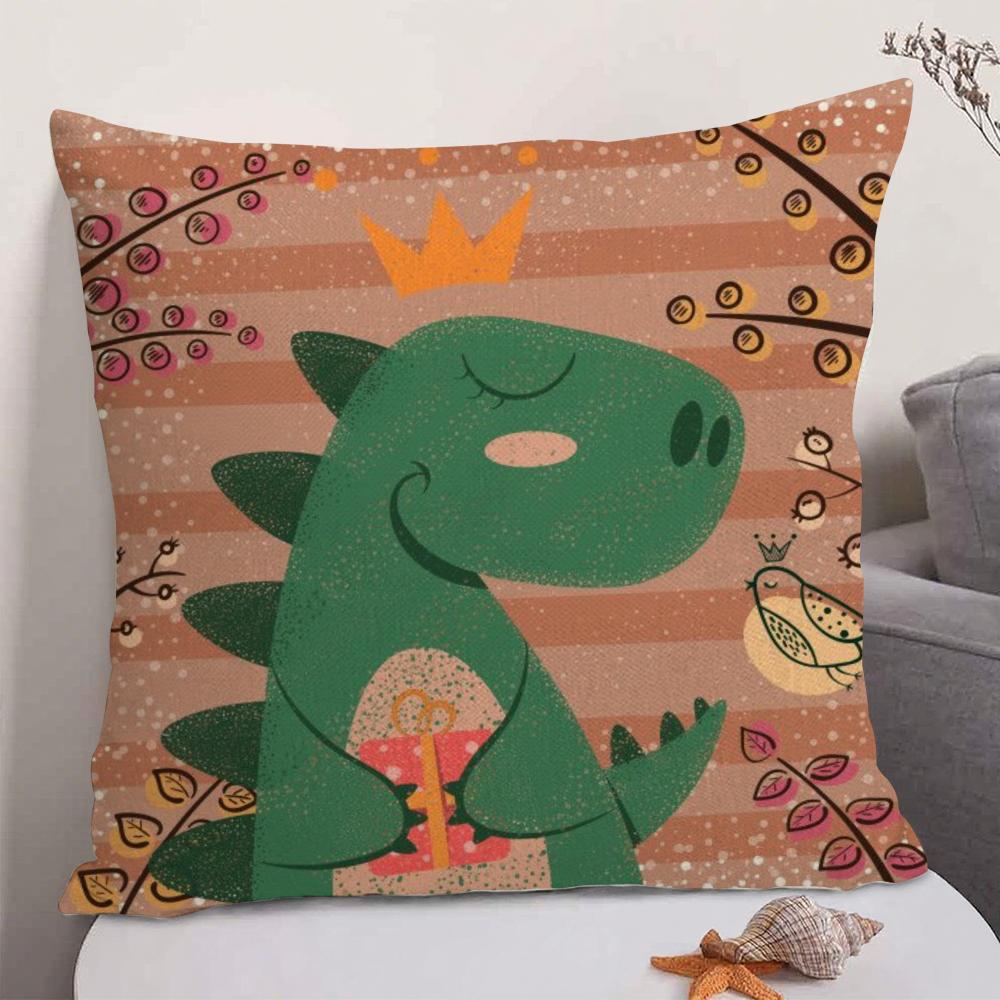 Cute Cartoon Dinosaur Cushion Cover Natural Linen Organic Fabric DoubleSided Printing Sofa Home Decor Gift Pillow Case