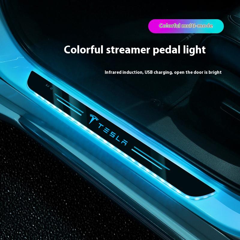 Car Wireless LED Threshold Light For Tesla Model 3 Model Y Model S Model X Auto Interior Threshold Step LED Light Accessories