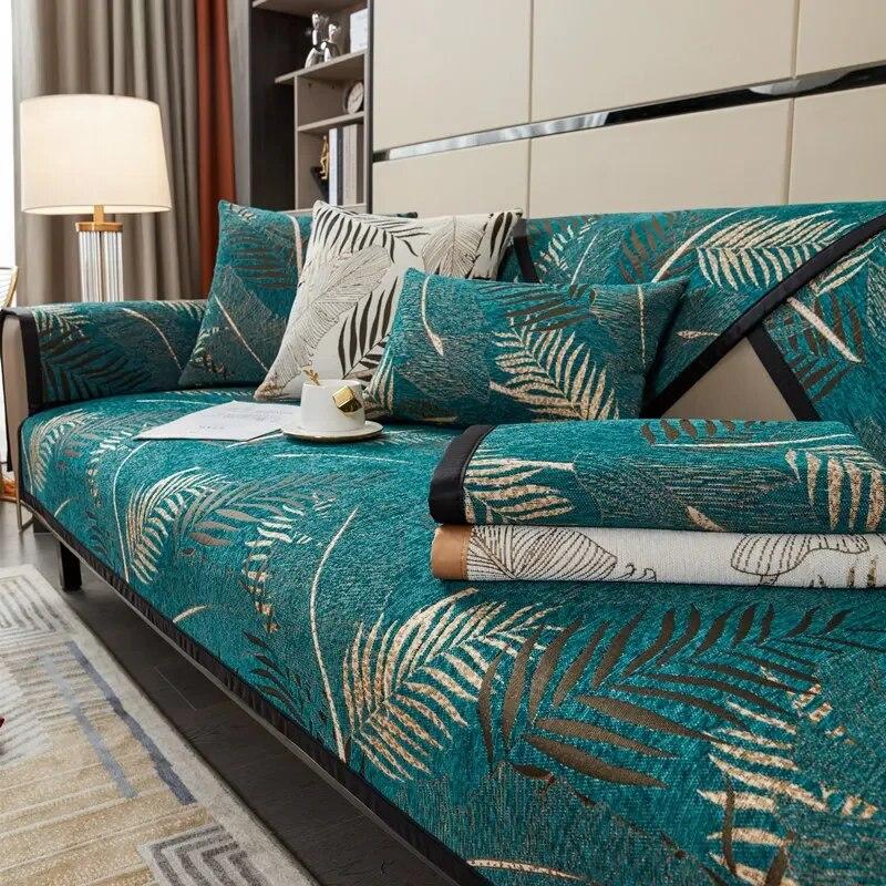 Chenille Sofa Cushion Four Seasons Universal Jacquard Leaves Sofa Protective Cover Anti-slip Towel For Living Room Decoration