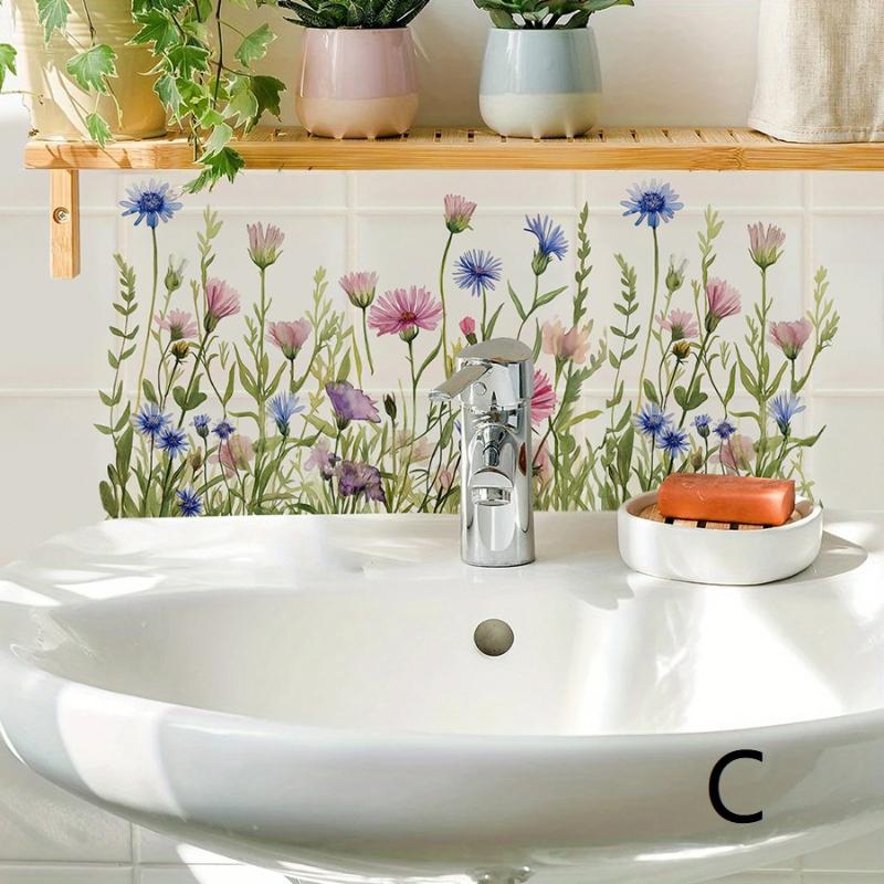 Bathroom Sink Area Backsplash Sticker Floral Waterproof Self Adhesive Removable Modern Home Decor Accessories