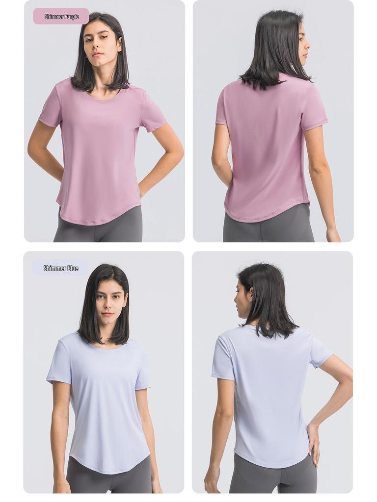 Women's Spring-Summer Yoga Short Sleeve T-shirt - Casual, Breathable, Loose-Fit for Running and Fitness
