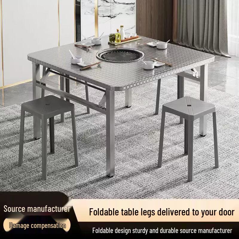 Portable Foldable Stainless Steel BBQ & Hot Pot Table