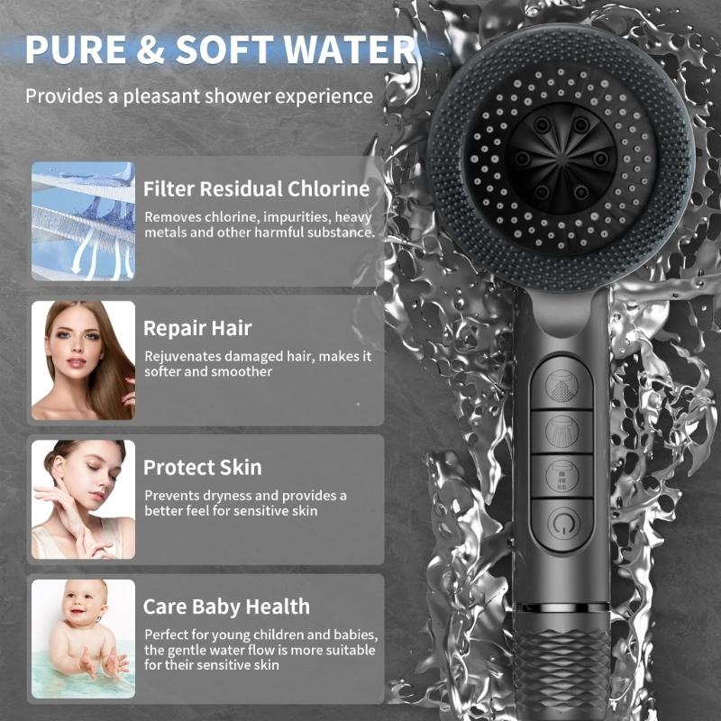 Water Saving High Pressure Filter Shower Head 4 Sprays Setting Massage Hand Showerhead For Enhanced Bath Experience