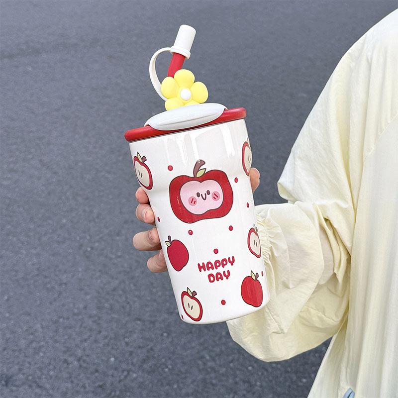 Straw Bingba Cup Cute Thermos Cup Girls High Value Student Cold Water Cup Cute Office Double Drink