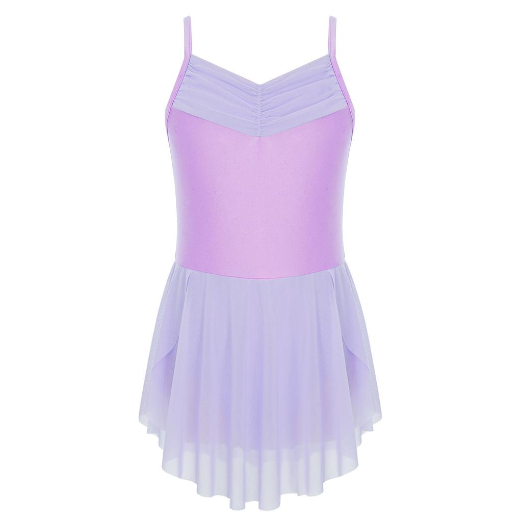 Girls Ballet Dresses Ballerina Practice Performance Ruched V Neck Spaghetti Straps Side Split Dress