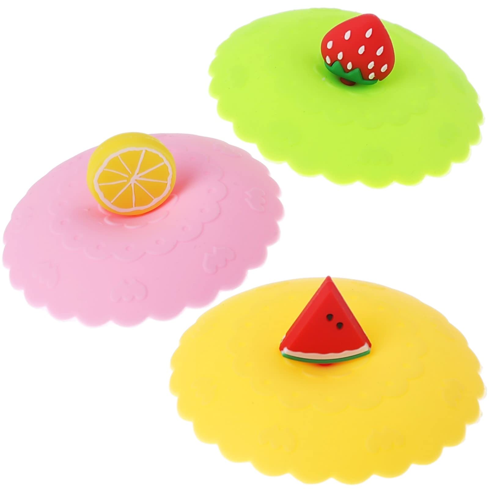 

Rubonarie Fruit Mug Mug Lids with Silicone Cute Kitchen Set of 3 Covers, Handles, Use, (Colorful)