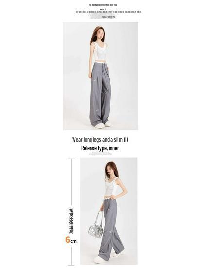 Women's Gray High Waist Wide-Leg Pants with Bow Embroidery