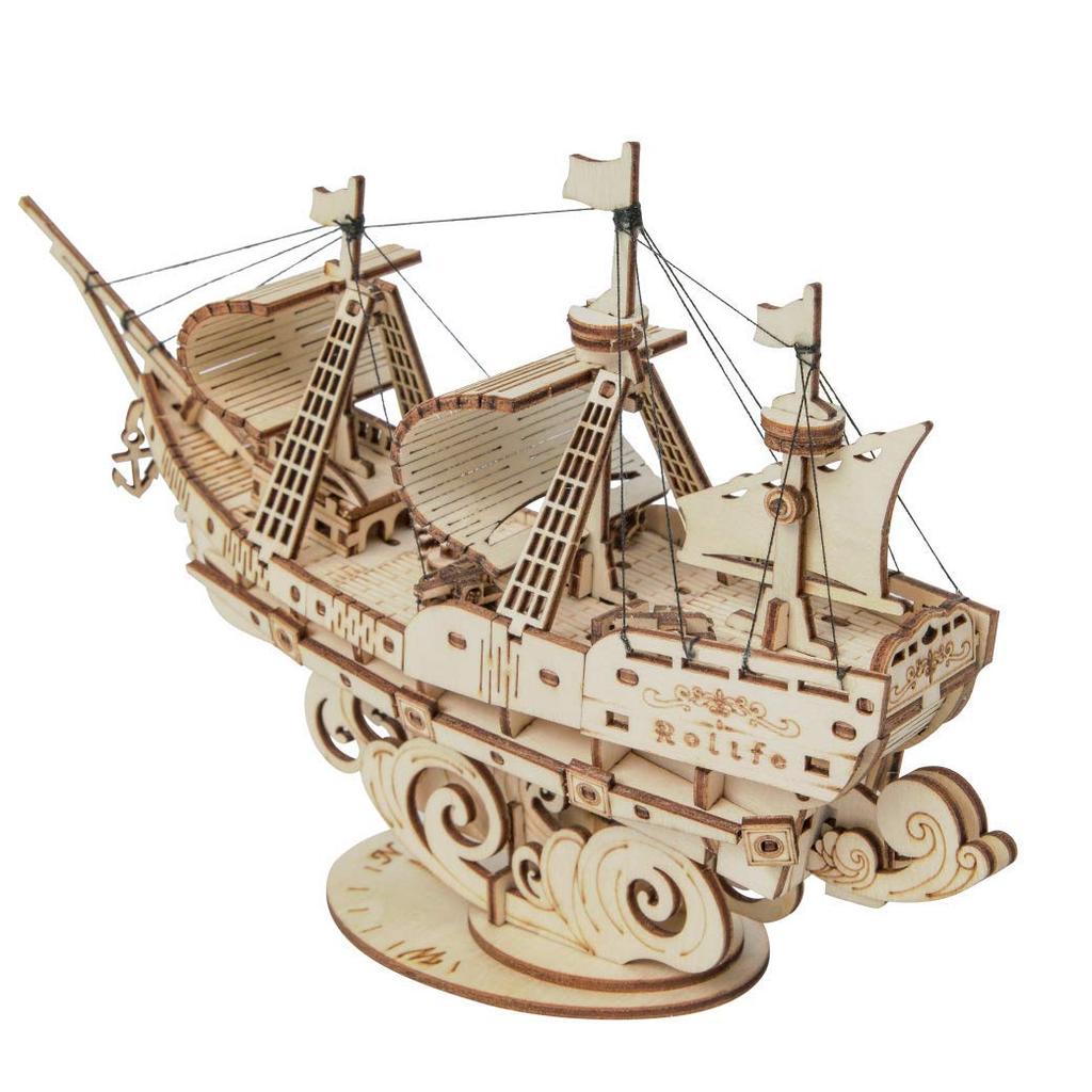 Robotime 3D Dřevěná Řemeslná Vzdělávací Vstup do Mateřské Školy Nové Narozeninové Vánoční Dárek Loď Puzzle, Dárek, Hračka, Chlapci, Dívky, Dospělí, Dárek, Novoroční Dárek,