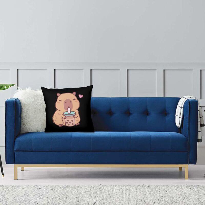 Capybara Loves Drinking Bubble Tea Square Pillowcover Home Decor Cushions Throw Pillow For Living Room Double-Sided Printing