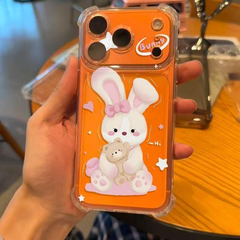 

Cute Rabbit & Little Bear Cartoon Transparent Soft Case for iPhone 13, 14, 15 Pro Max, 16, 17 iPhone 15