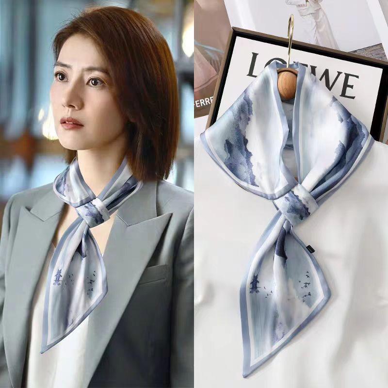 French polka dot silk scarf neck women's new high-end long strip matching shirt Korean thin small scarf