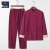 Men's Retro Embroidered Tang Suit Set - Cotton & Linen Long Sleeves for Spring/Autumn Zen Meditation