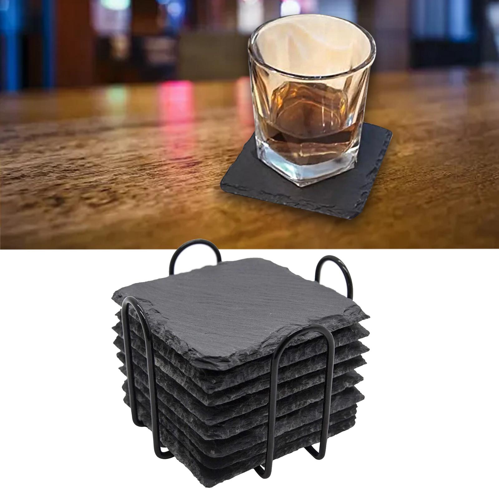 8Pcs Slate Drink Coasters Table Decor Cup Coaster Stone Coasters Set for Apartment Countertop Home Coffee Table DIY Project