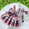 Pet JK plaid dog skirt chest strap leash walking dog cat vest clothes