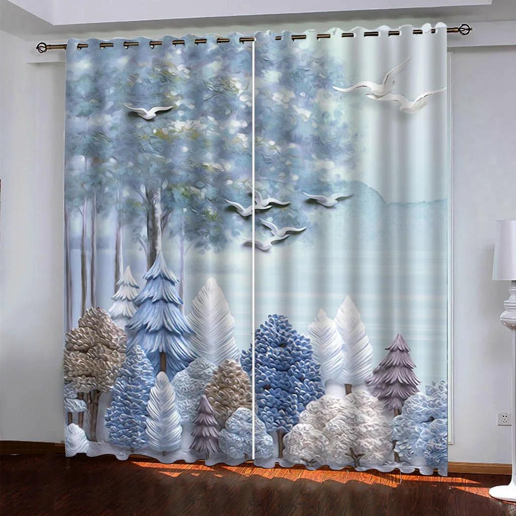 

Шторы для спальни Абстракция Искусство Deep Forest 3D Оконные шторы Домашний декор Шторы для гостиной Дверные шторы Домашний декор W70xH160cmx2&Grommet Top