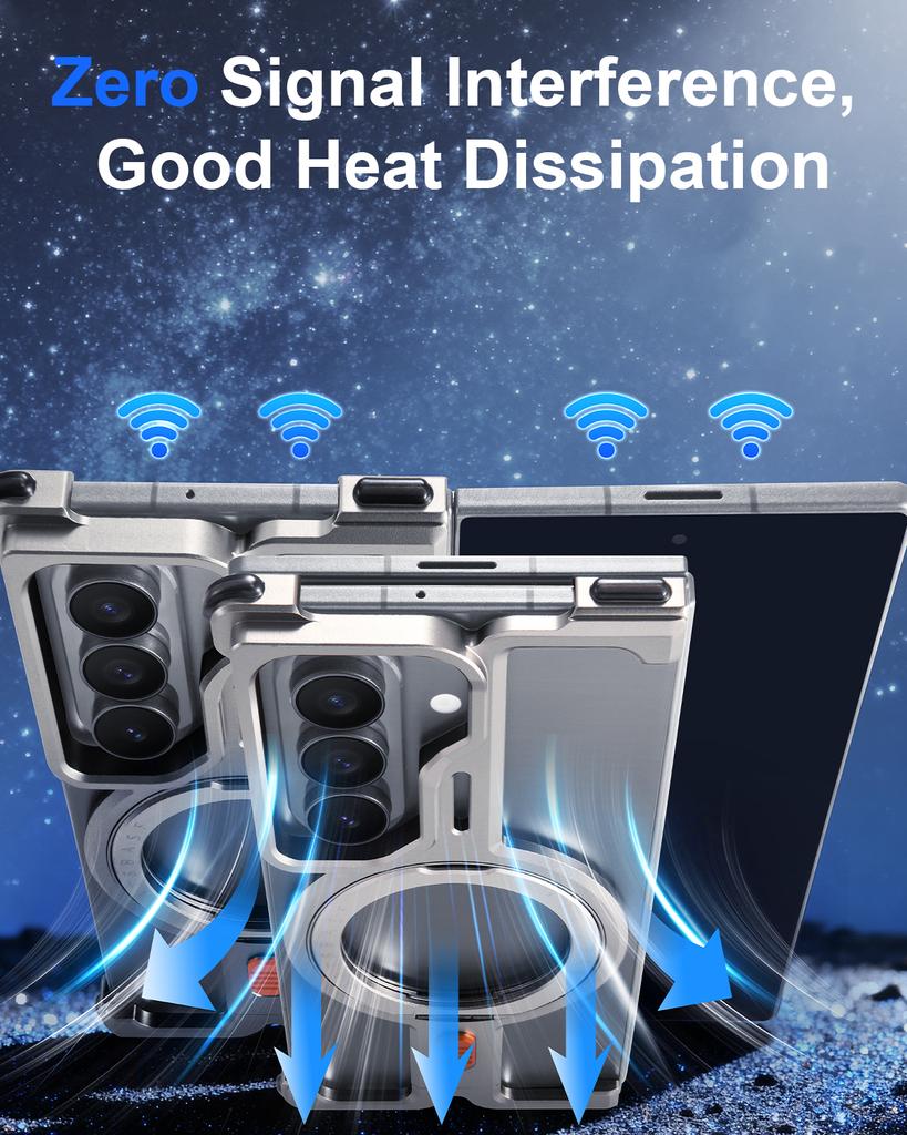 Oatsbasf Magnetic Metal Phone Case for Samsung Galaxy Z Fold 7 with Ring Stand 360°Rotatable Ultra-thin Frameless Shockproof