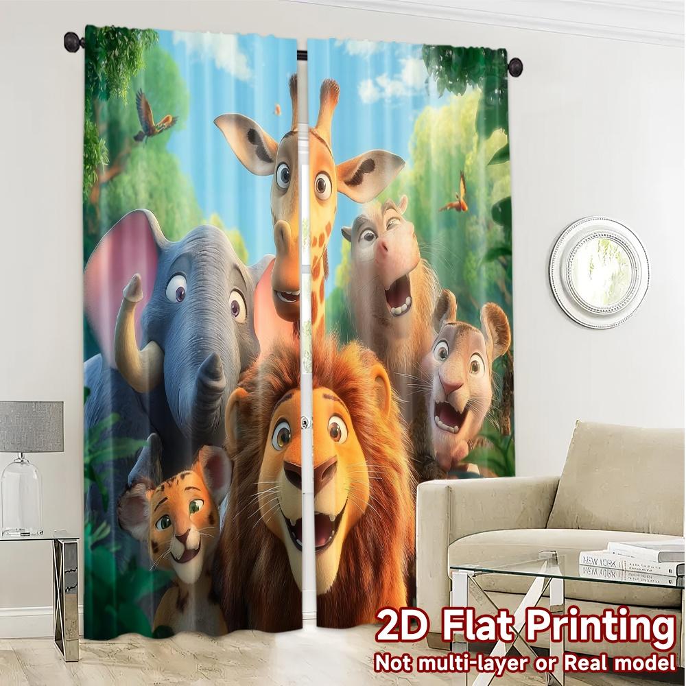 2pcs, 2D FLAT PRINTING Curtains (Without Rod) JungleGathering Modern Creative Curtains Polyester Easy Install Curtains Festive