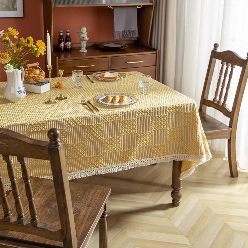 Country Woven Thickened Fringed Table Cloth Jacquard Fabric Rectangular Tablecloth Tablecloth Light Luxury High Sense