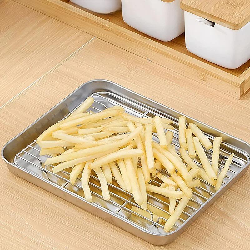Backblech Edelstahlsieb Quadratische Platte Metallrost Backform Ofen Grill Ölauffangschale Grillwerkzeug