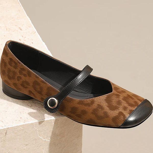 Soft-soled Single Shoes Women's Spring and Autumn New Retro Leopard Print Square Head Word with Mary Jane Shoes Comfortable Flat-soled Laden Shoes