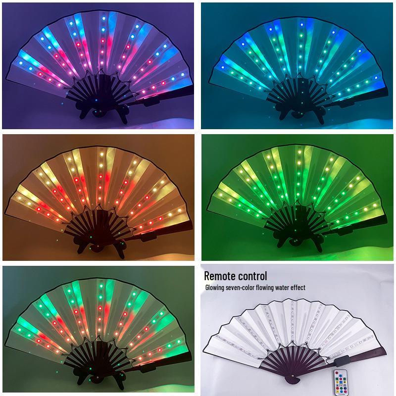 LED Luminous Lace Rose Folding Dance Fan - Chinese Style Wedding Accessory
