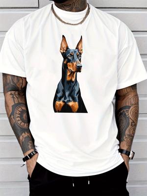 Unisex Summer Navy Short Sleeve T Shirt Cool DoberUnisex Dog Print Casual Streetwear Loose Fit Male Daily Fashion Tops