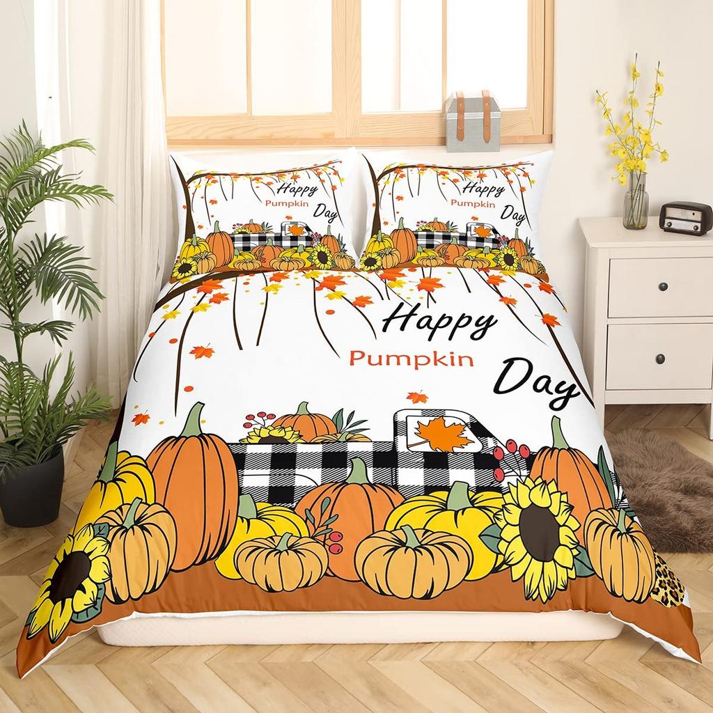Fall Themed Duvet Covers For Kids Teens Quilt Covers Queen Size Lightweight Down Room Decor 2 Pillowcases 1 Duvet Cover No Quilt