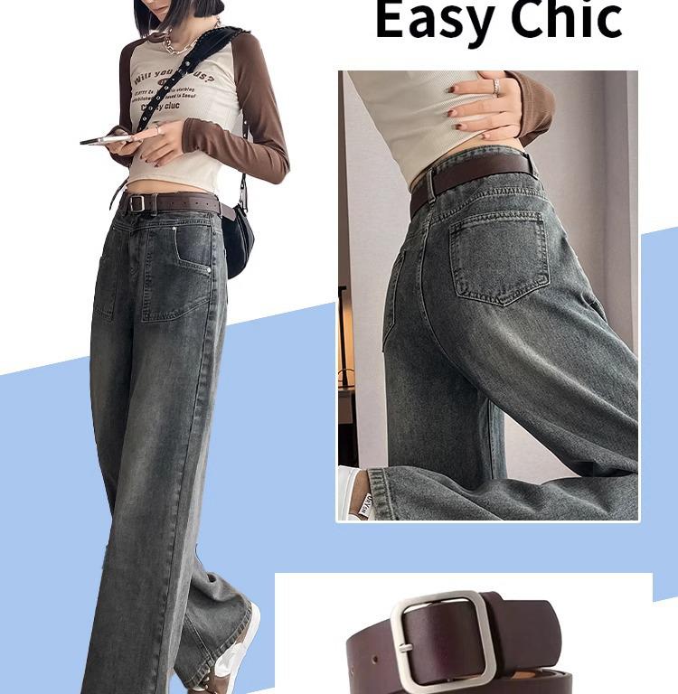Women's Blue-Gray High-Waisted Wide-Leg Jeans - 2025 Spring Retro Casual Style