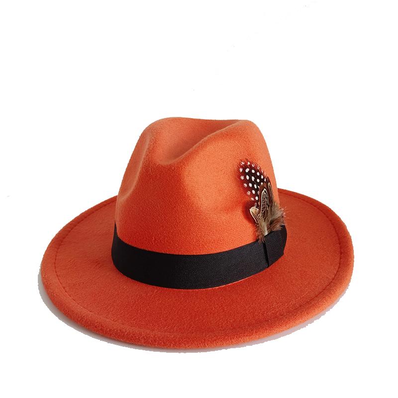 Gelbe Feder Fedoras Herren Fedora Hut Herren Panama Oberkappe Unisex Hut Militärfarbe Fedoras Hut mit breiter Krempe Kirchenhut Partyhut