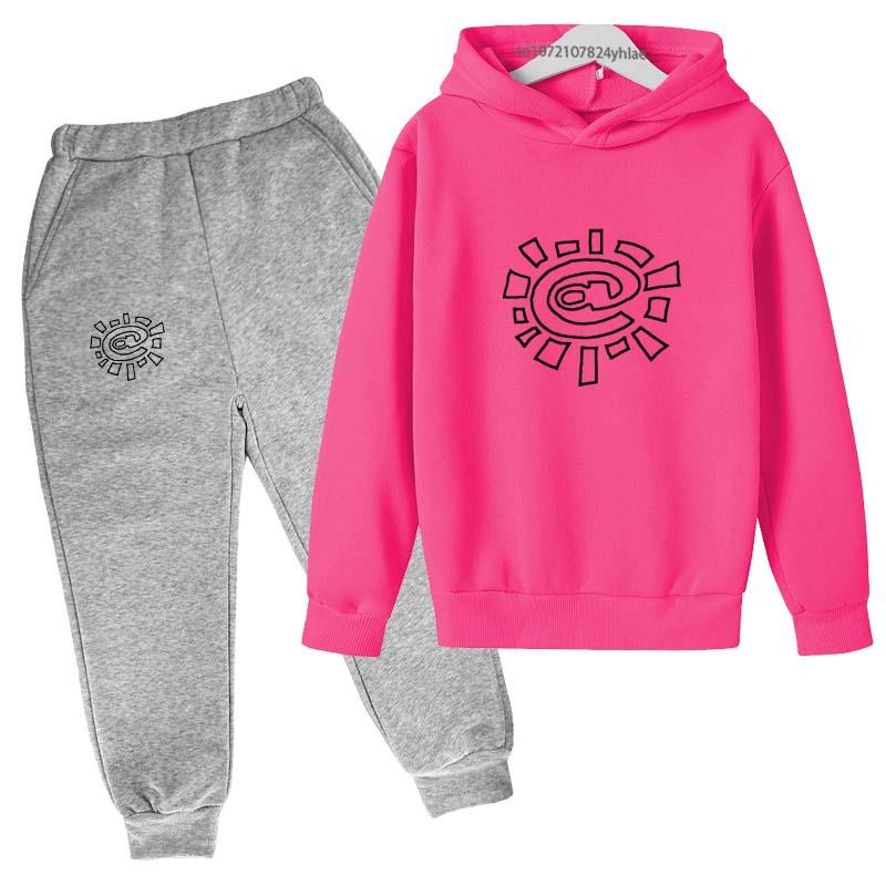 Kinder Mode Trend Buchstaben Print 2-teilig Pullover Hoodie+Hose Trainingsanzüge 2-13 Jahre Jungen Mädchen Streetwear Outfits Kinderbekleidung