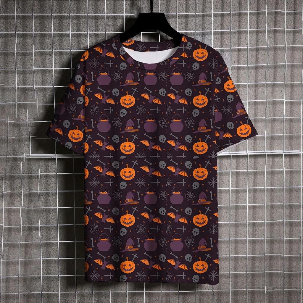 New Cartoon 3D Pattern Printed Men's T-shirt Hip Hop Trendy Harajuku Halloween Short Sleeve Casual O-Neck Fun T-shirt Loose Men's Trendy Top