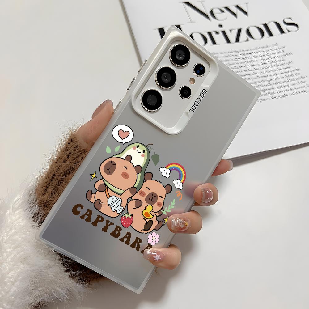 Cartoon Cute Capybara Phone Case For Samsung Galaxy S25 Edge S24 S23 S22 S21 S20 Ultra Funda Silicone Silver Cover