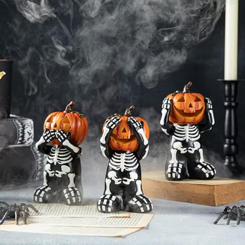 Halloween Skeleton Decorations Skeleton Figurines Spooky Halloween Skeleton Pumpkin Statues for Home Party Decor
