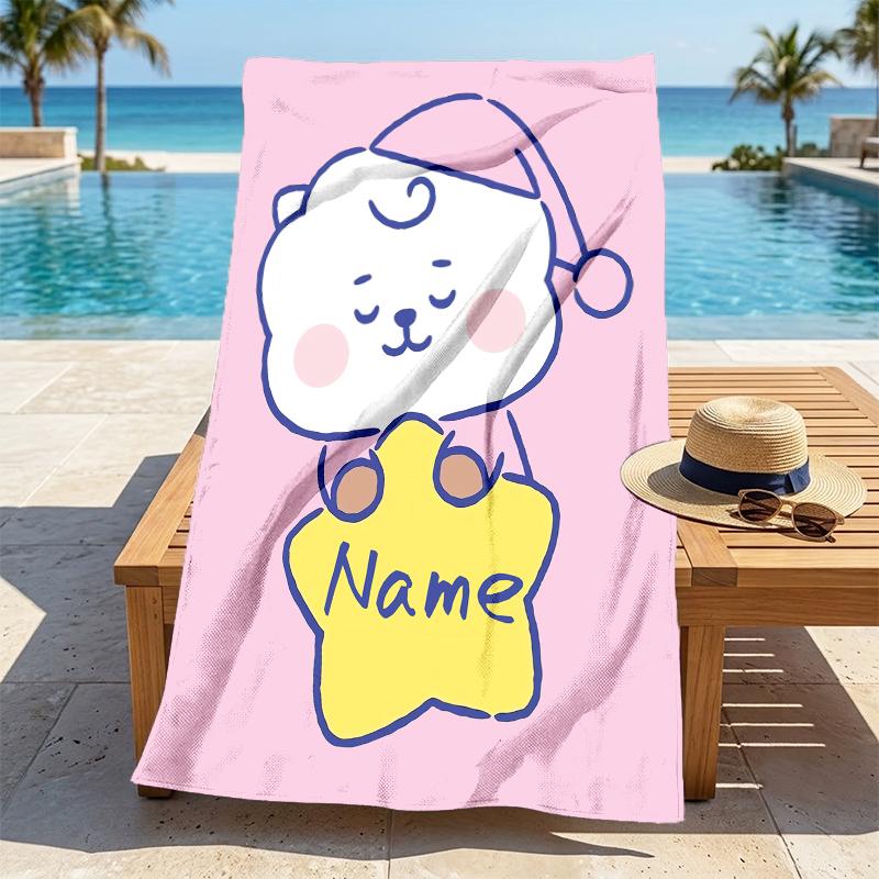 Custom Name Kawaii Friends Stylish Digital Printing Beach Towel Quick‑Drying Absorbent Blanket for Beach Pool Gym Travel