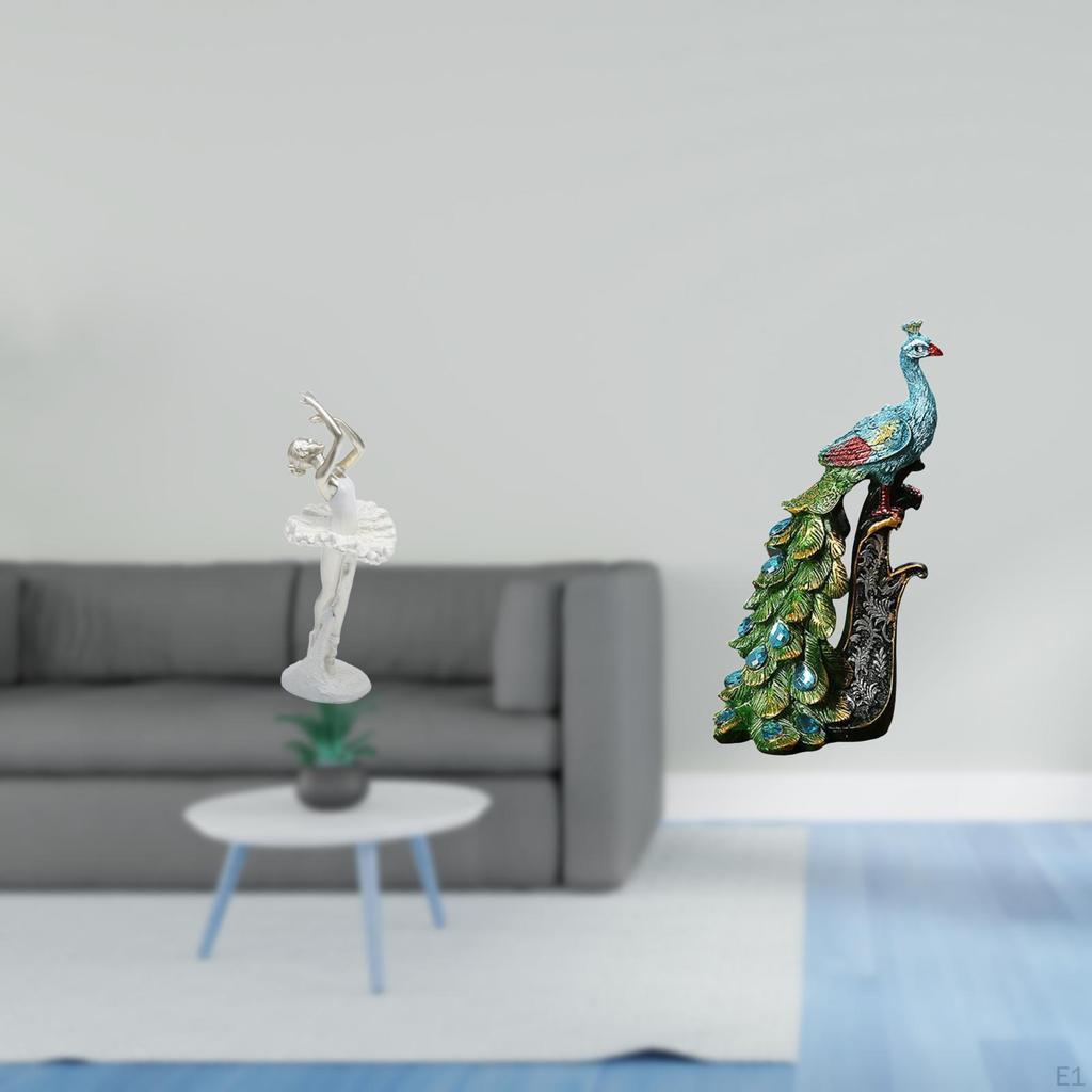 Elegant Dancing Girl Peacock Figurine Modern Art Sculpture Creative Tabletop Ornament for Bedroom