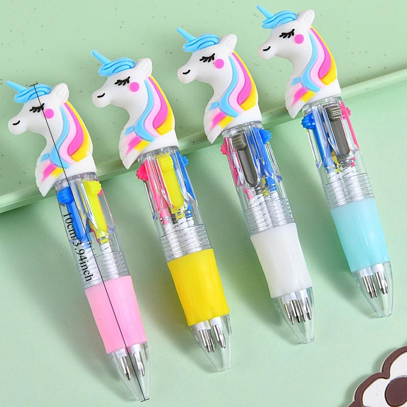 36Pcs Cute Cartoon Pony Mini Four-color Ballpoint Pen for Office Work, Brushing Questions, Signing Writing, Diaries, Notes, Student Classroom Prizes