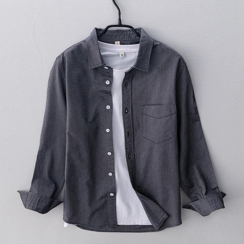 Casual Long-sleeved Solid Color Shirt Men's Simple Cotton Oxford Shirt Men's