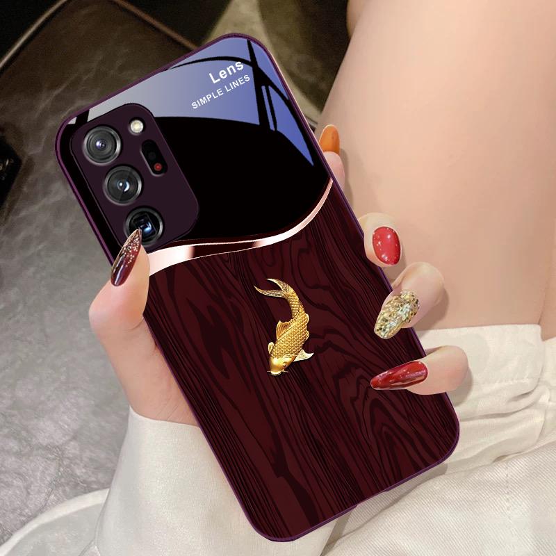 Holzmaserung Fischsprung Für Samsung Galaxy Note 8 9 10 PRO 20 Ultra A01 02 03 Core 04E 4G 12 13 5G Gehärtetes Glas Handyhülle
