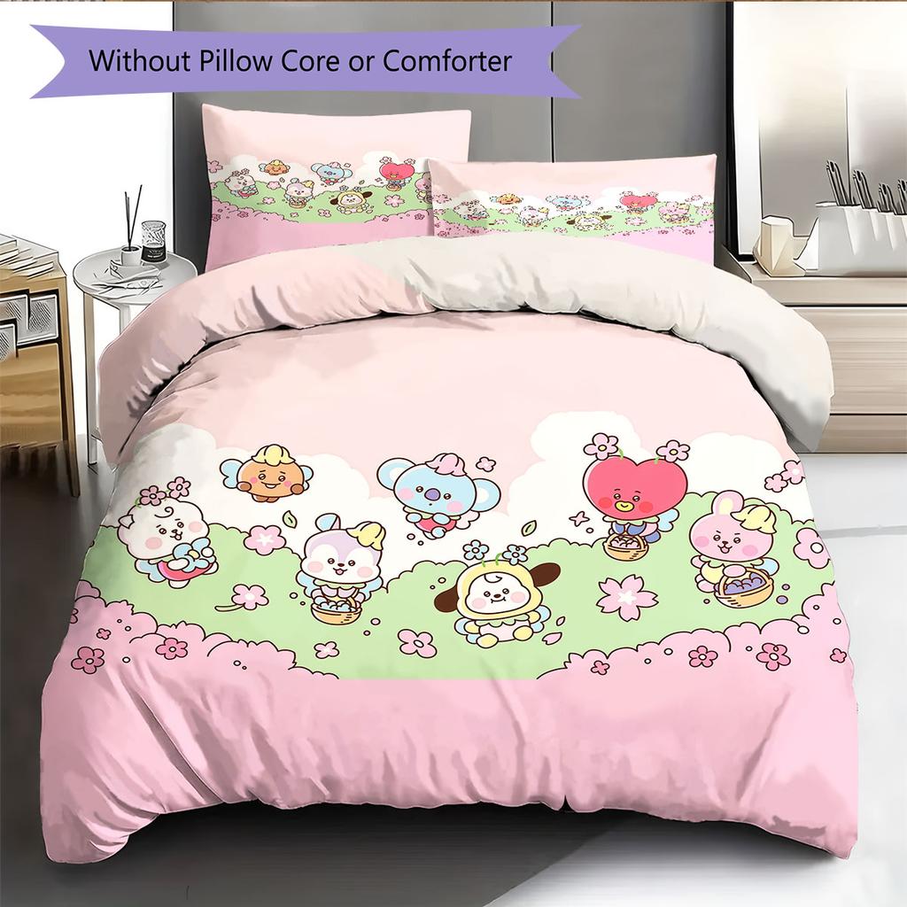 BT21 Pattern Bedding Home Decoration Birthday Gift ( 1 Duvet Cover + 2 Pillowcase, Without Core),fan Merchandise.