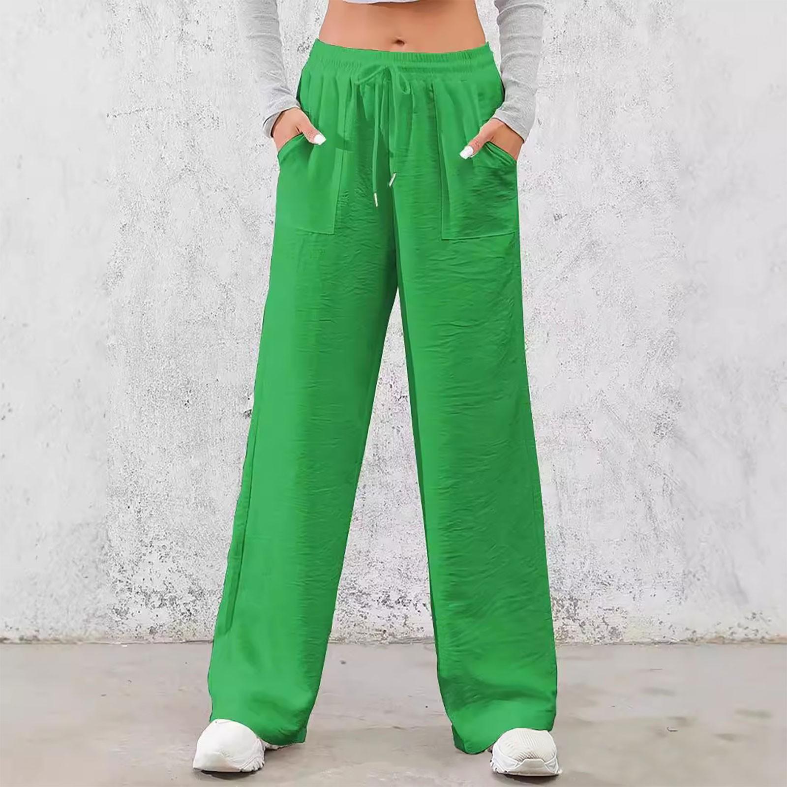 

Женские модные брюки однотонные повседневные брюки с эластичной резинкой на талии и карманами XL темно-зеленого