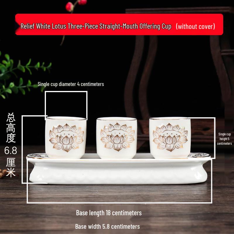 Coppa per Acqua per Altare Buddista in Ceramica di Loto con Mantra della Grande Compassione - Tazza per Offerte a Guanyin