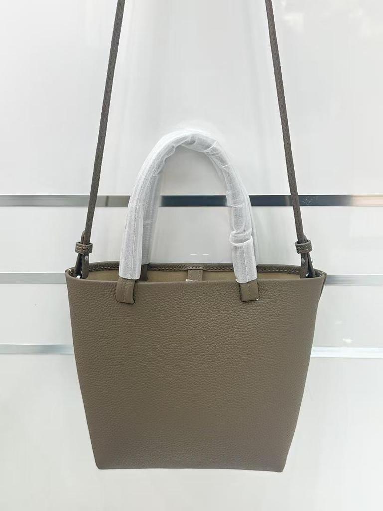 The Row Genuine Leather Small Tote Bag - Large Capacity, Lychee Pattern, Shoulder/Crossbody/Underarm Styles.