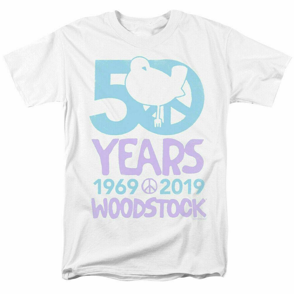 Woodstock 50 Simple T-shirt Licensed Rock Tee 1969 Festival Peace Music White XXXL
