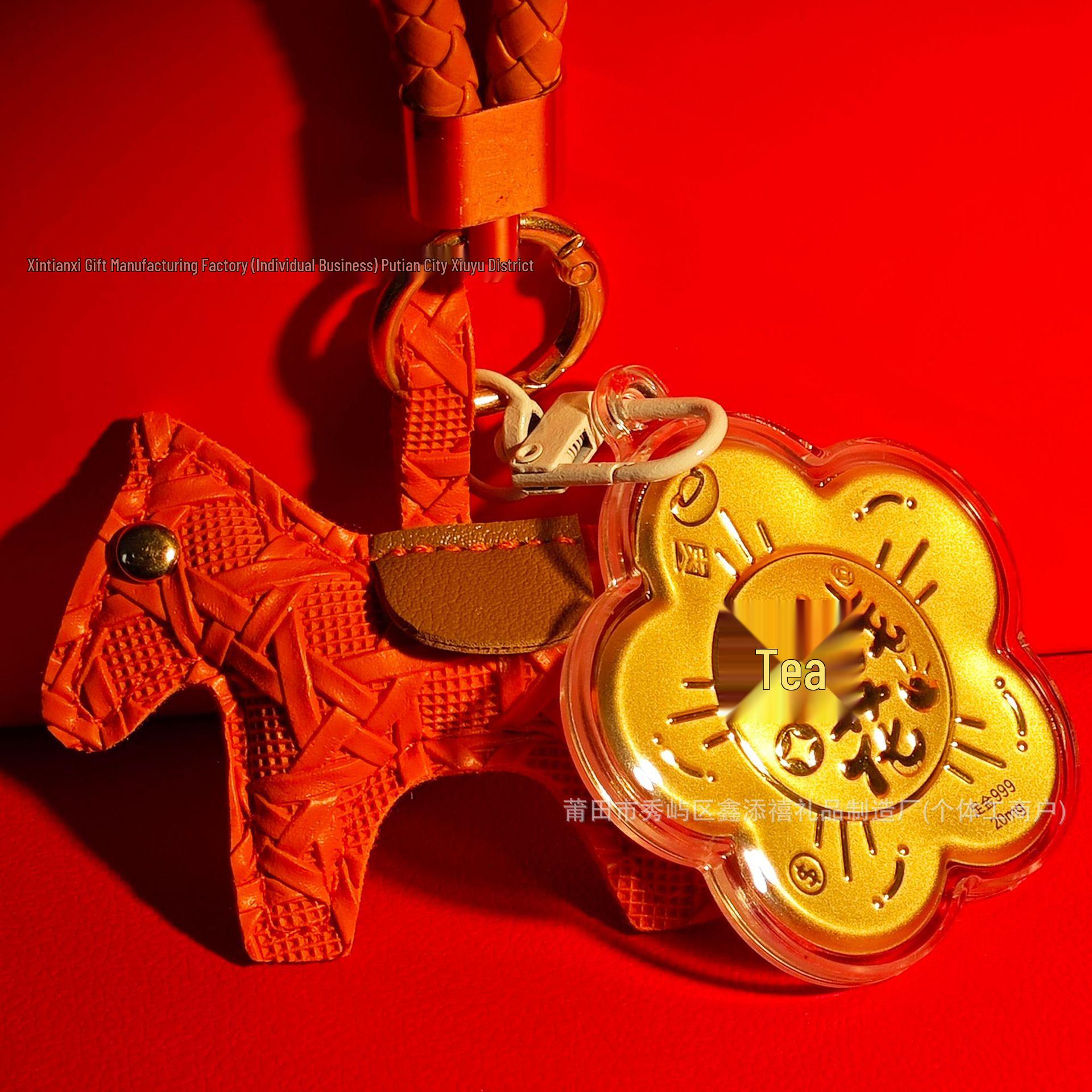 2026 Year of the Horse Gold-Plated Hanging Ornament & Small Horse Pendant New Year Gift Keychain with Greeting Card & Gift Box