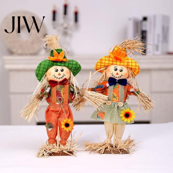 Patio Autumn Theme Decor Standing Fall Scarecrow Decoration, Rustic Halloween Thanksgiving Ornament Garden Statue with Clothes Hat for Harvest