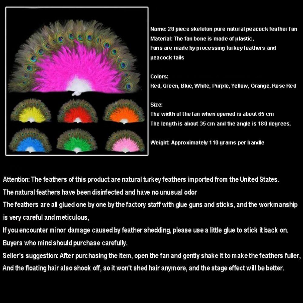 65cm Großer Pfauenfedernfächer 28 Speichen Square Dance Performance Fächer Hochzeitsfeier Dekoration