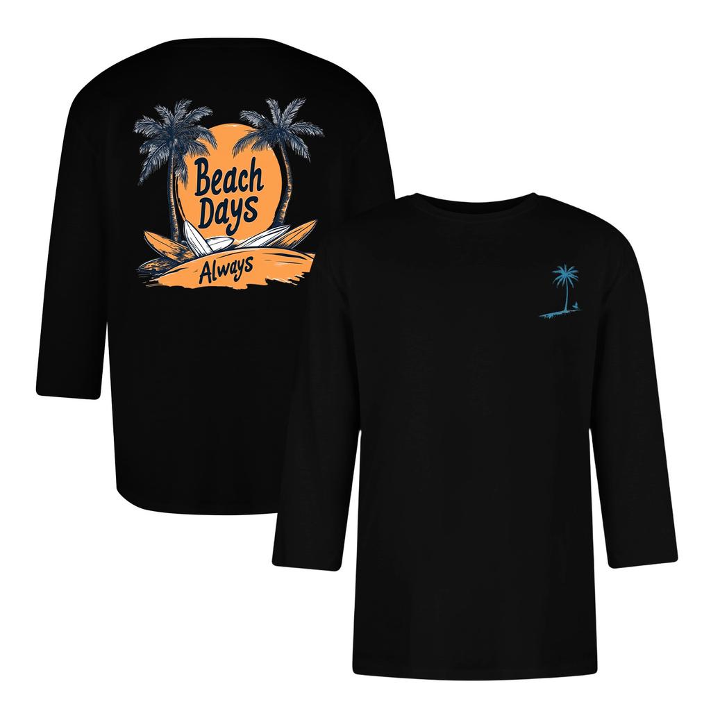 Men's casual and fashionable printed collar three-quarter sleeve top T-shirt